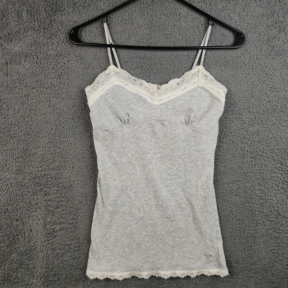 Vintage Y2K Babydoll Cami Tank Top Size Small Gray Lace Trim Bella Swan Coquette